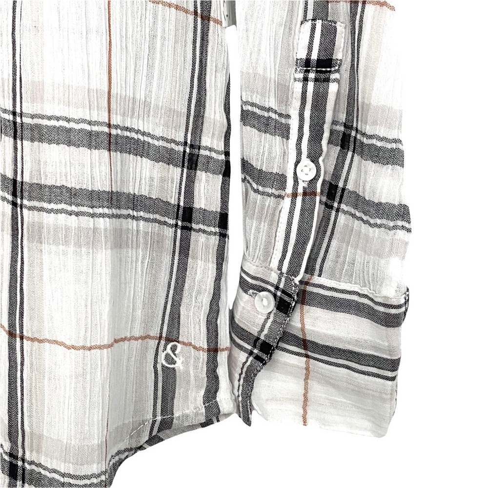 NEW TREASURE & BOND Nordstrom Semi Sheer Boyfriend Fit White Renee Plaid Shirt - Picture 8 of 9